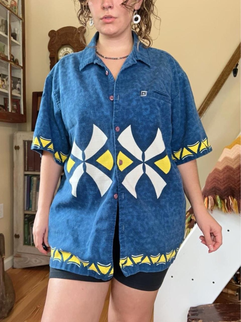 Vintage 90s Rare Quiksilver Tribal Hawaiian Shirt | Boxy Oversized Skater XL
